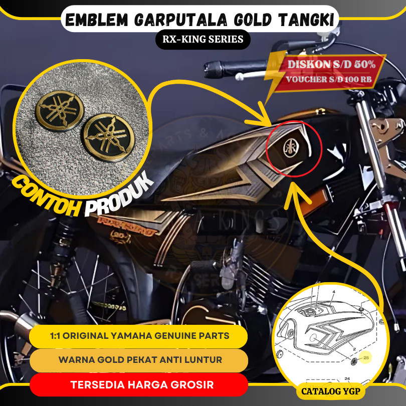 Emblem Tangki Timbul Logo Garputala Yamaha Bahan ABS Warna Gold Motor Rx King Special Edition RXS RX