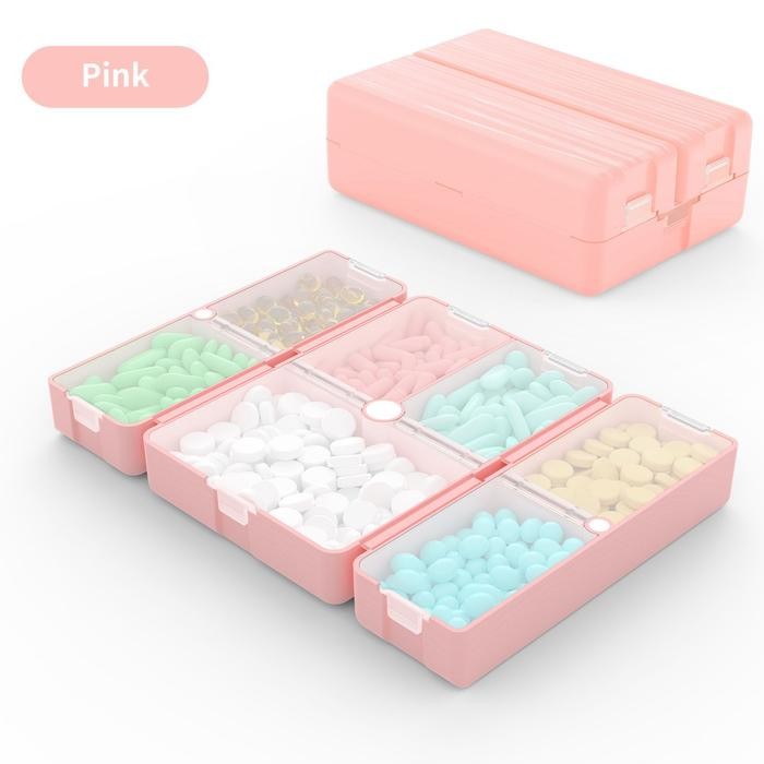 Kotak Obat Pill Travel Organizer Magnetic 7 Sekat - Pink Besar