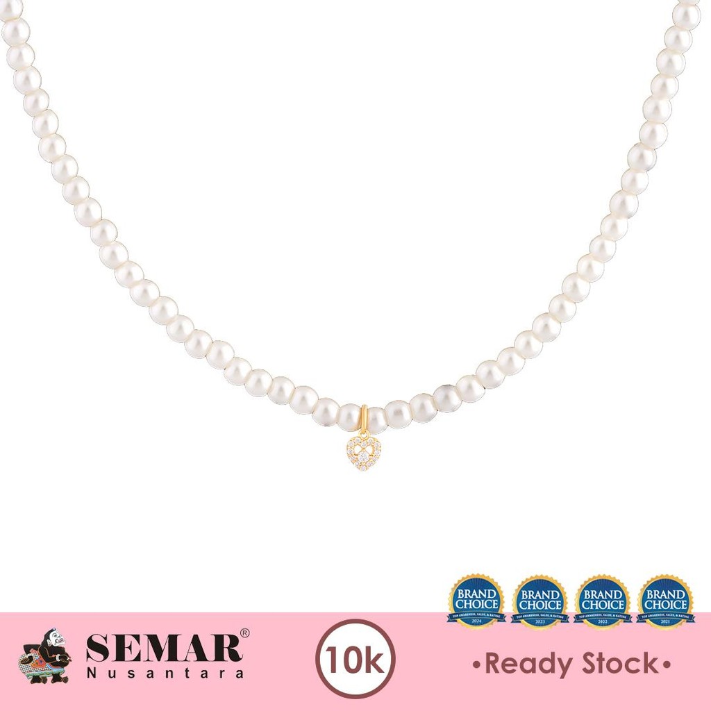 Kalung Emas Tali Candy Pearl Evaleen Heart Gold 10K Semar Nusantara