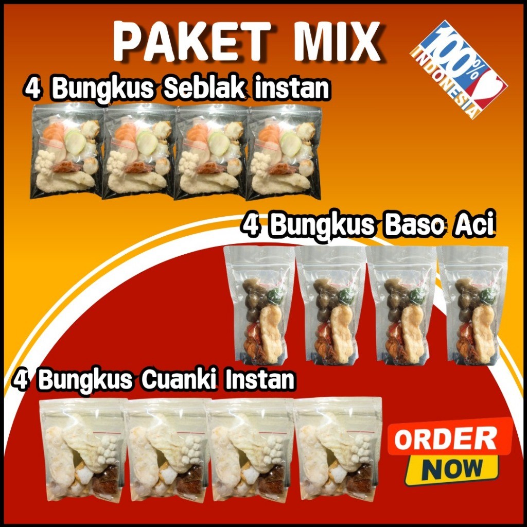 

Paket Mix 12 Bungkus Baso Aci 4 Cuanki 4 Seblak 4 Murah Hemat