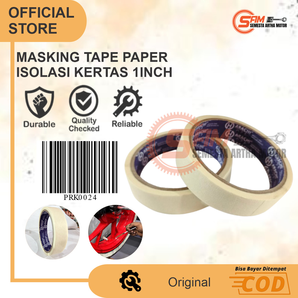 Harachi Solasi Kertas 1 Inch Masking Tape Paper Lakban Solatip Isolasi Cat Paint Brush