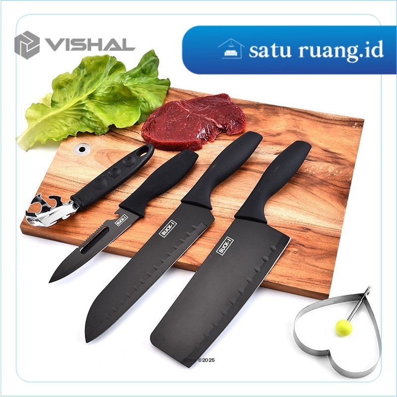 SatuRuang.Id -  Set Pisau Dapur isi 5pcs Hitam Pisau Set 5 pcs Black Black Kitchen Knife Set 5 Piece