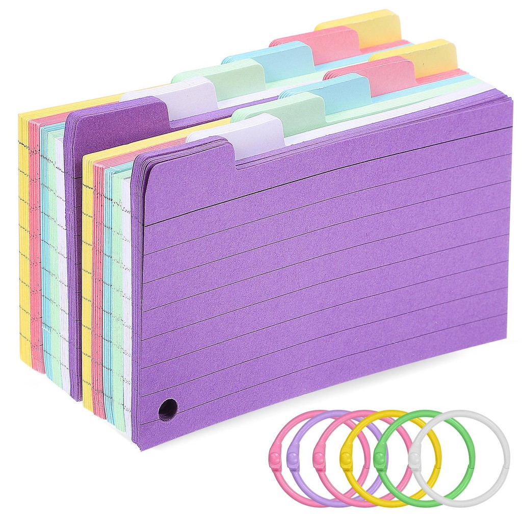 

600 Pcs 6 Colors Coil Bound Memo Pad Indexed Flash Cards With Rings Ruled Lined Note Paper For Vocabulary Learning Project