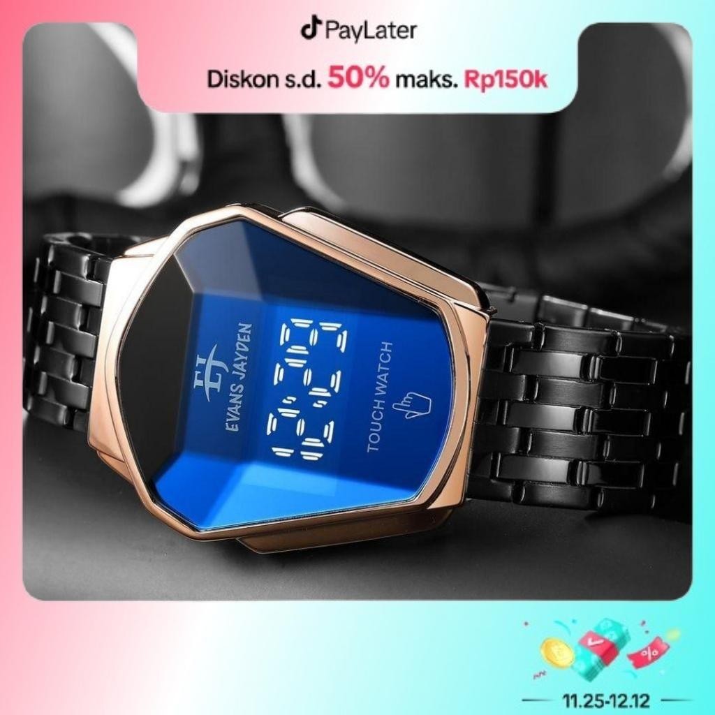 DISKON    Evans Jayden Jam Tangan Wanita dan Pria 9953 Rantai Stainless Steel Digital Touch Screen S