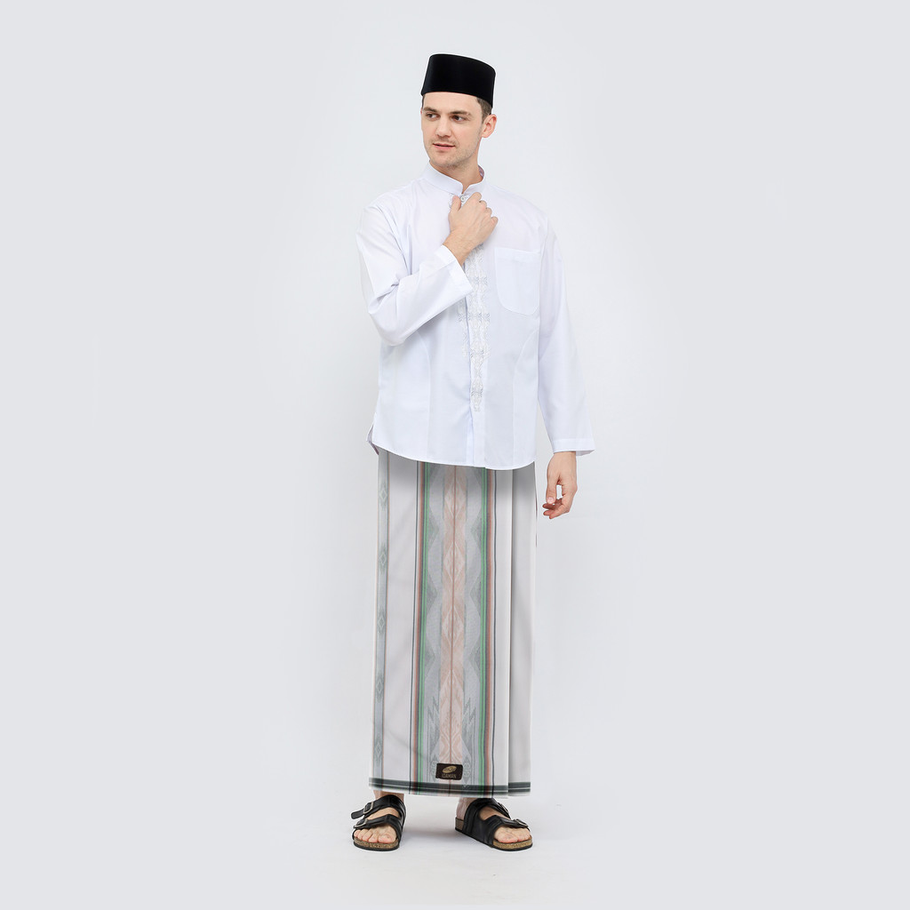 Sarung ATLAS Idaman 590 Jacquard Classic Motif A5-JPA Putih Cream 01