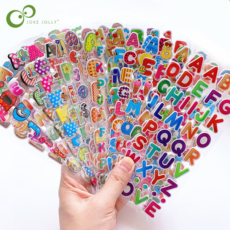 

6 Sheets Kids Stickers 3D Puffy Bulk Cartoon English Alphabet Letters Number Stickers Educational Toys for Girl Boy GYH