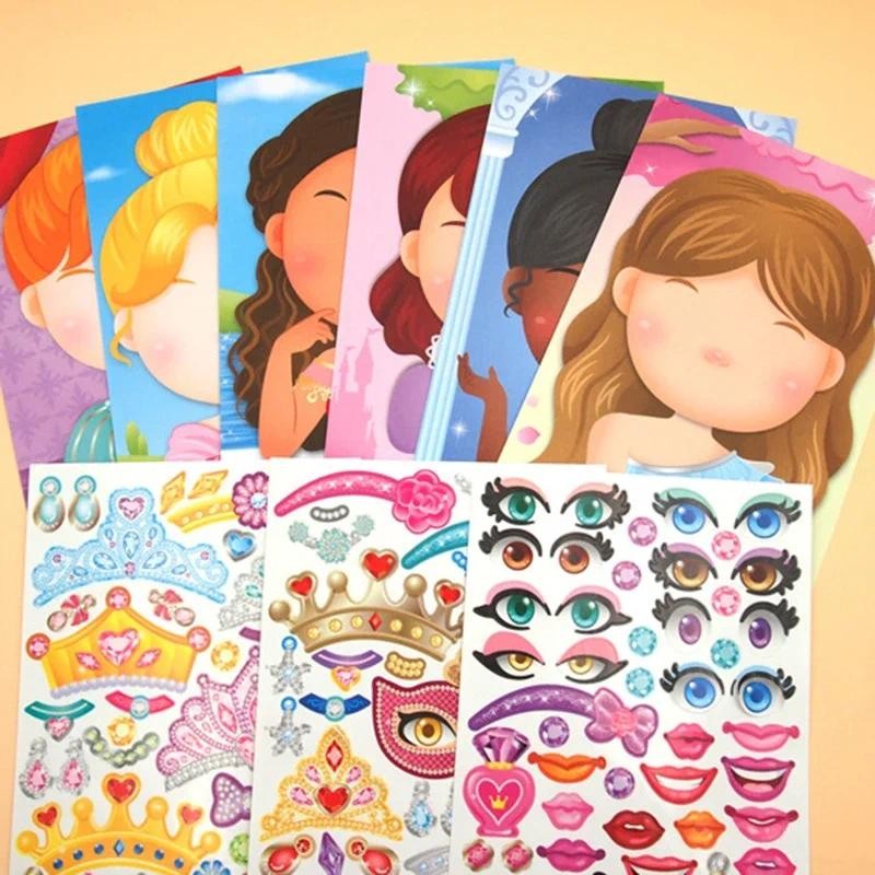 

Puzzle DIY Make a Face Sticker Books Set for Kids Toddlers Cute Cartoon Princess Animal Sticker Games Funny Gift for Kids Toys