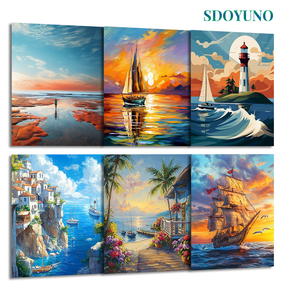 

SDOYUNO Paint By Number Adult Kit seascape Markers By Numbers Picture Drawing Diy Crafts Coloring For Adults Acrylic Room Decor