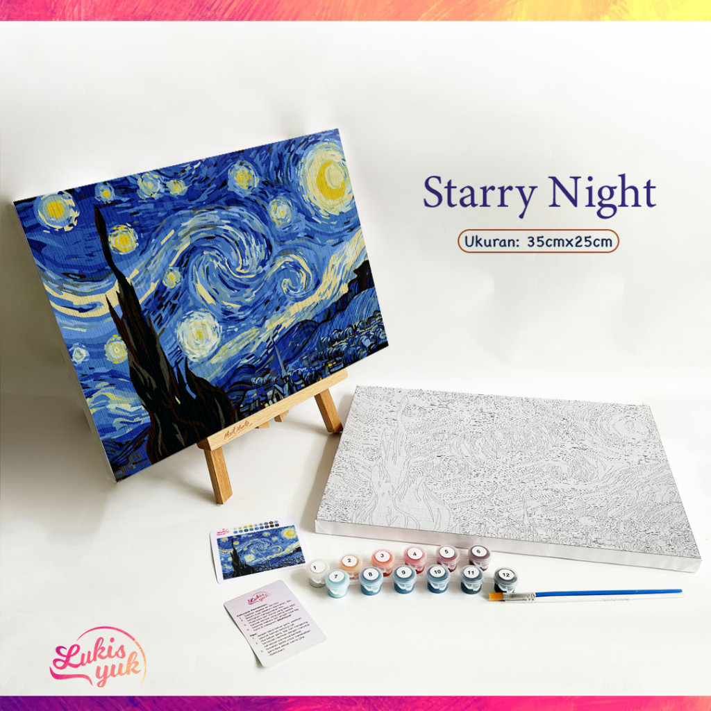 

COD Starry Night - Paint by Numbers Kit - 35x25cm - Cat Akrilik - Kanvas Lukis - by LukisYuk
