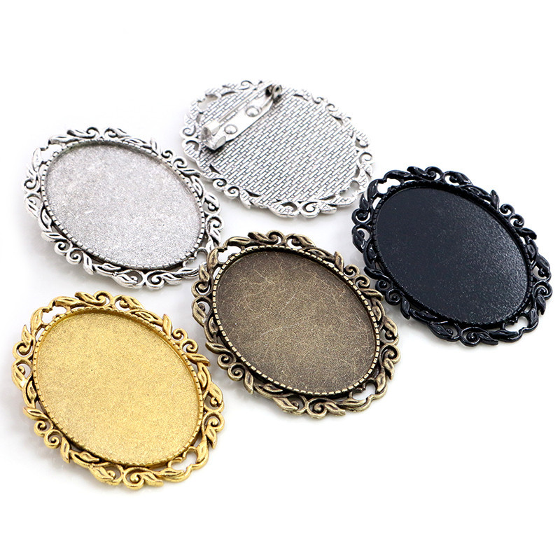 

New Fashion 5pcs 30x40mm Inner Size Antique Bronze Gold Silver Black Colors Pin Brooch Pierced Style Base Setting Pendant