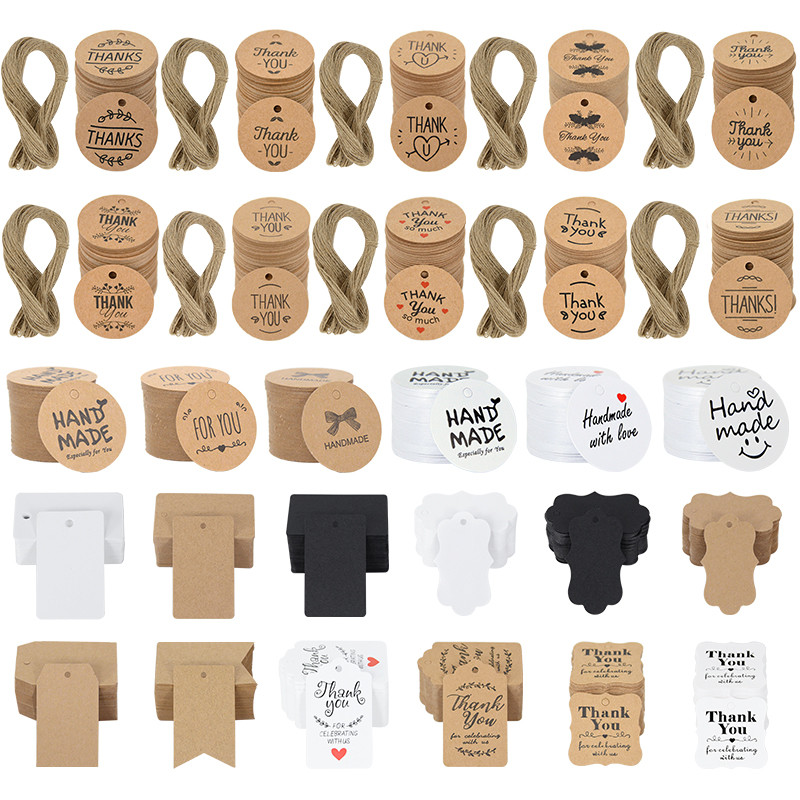 

100pcs/lot Thank You Handmade Gift Tags with Hemp Ropes Kraft Paper Hang Tag Label Cards for Wedding Birthday Party Decorations