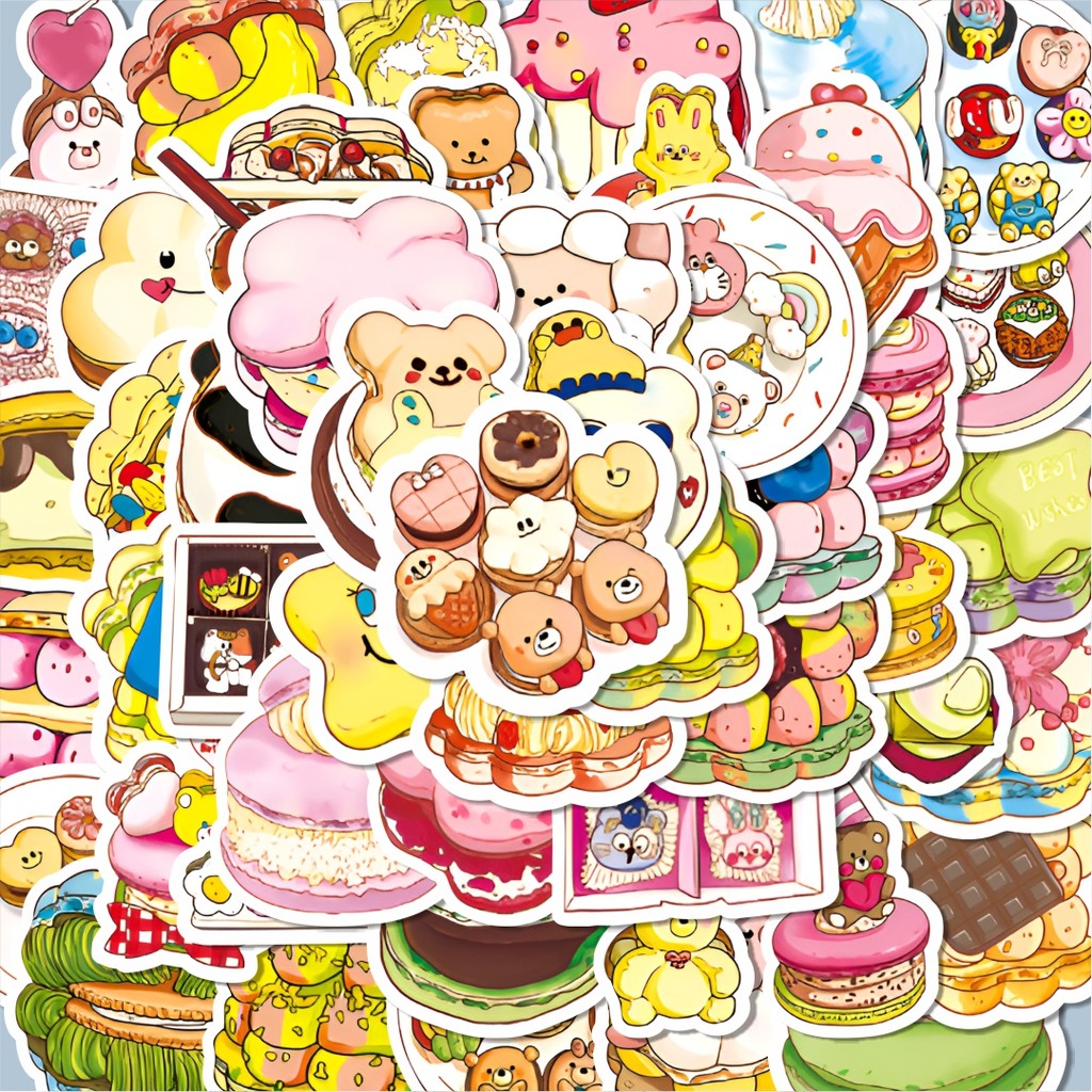 

100PCS Lucu Stiker Piece Cute Macaron Cake [Potongan Kue Macaron Lucu] Stiker Aesthetic Stiker Anti Air Stikers Berperekat Waterproof sticker decal buat Motor Helm Buku Journal Koper Casing HP Laptop Botol Minum Hadiah anak