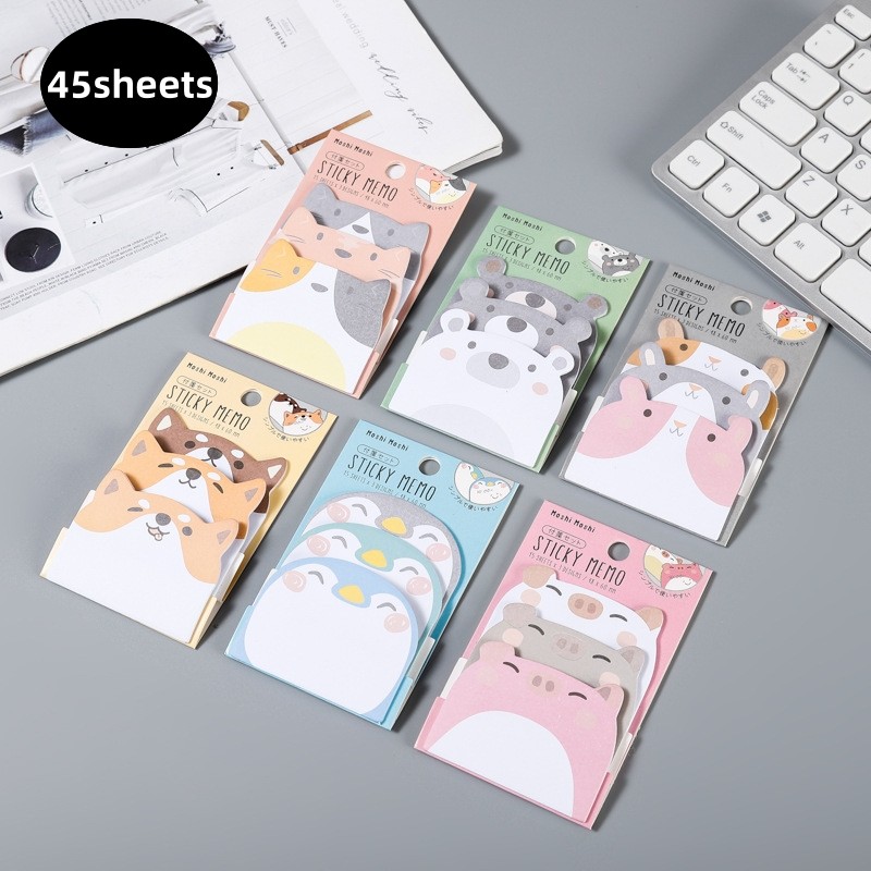 

45Sheets/Pack Cartoon Sticky Notes Kawaii Penguin Pig Bear Cat Memo Pads Sticker Student Gifts Stationery School Office Supplies