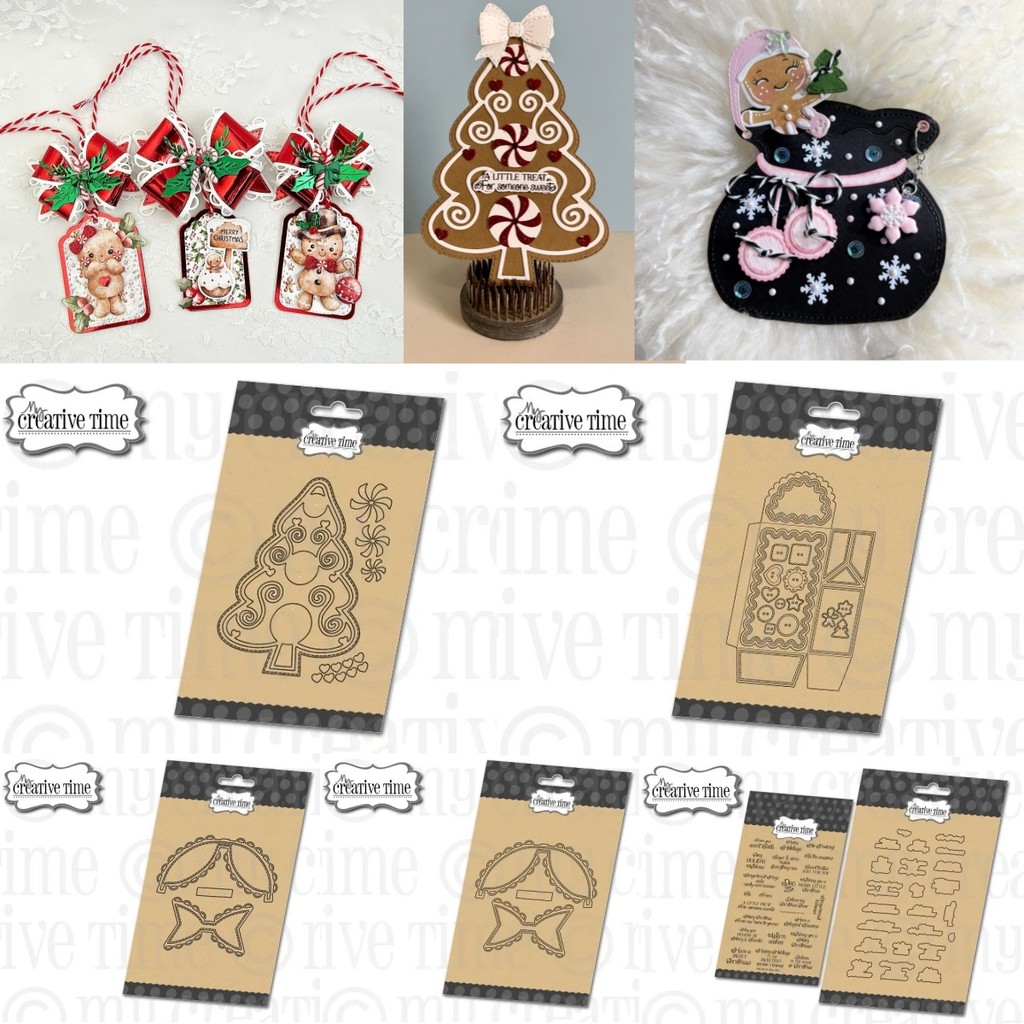 

Cozy Holiday Wishes Ginger Tree Medium Small Double Treat Box Button Metal Cutting Dies Clear Stamps For DIY Making Card