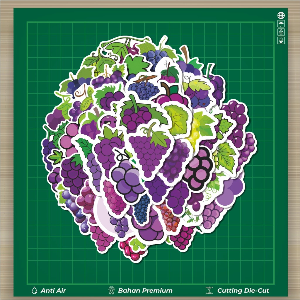 

HOT 50 PCS STIKER Stiker Funny Grape Series [Seri Anggur Lucu] Stiker Fashion Cars Decal Dingin Kartu Album Custom Vinyl Anti Air- Sticker Aesthetic Buku Journal Koper Casing HP Tablet Laptop Helm Motor Botol Minum