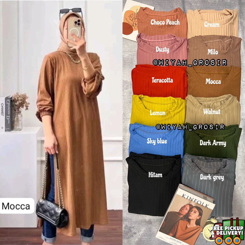 Tania Long Tunik Knit Hornet Premium/ LD 110cm/ Jumbo/ Tunik Knit Hornet / Long Tunik Premium