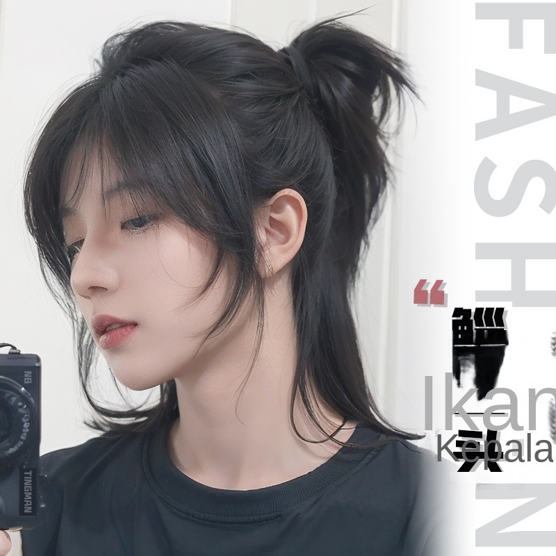 Wig Ekor Serigala Pria, Wig Gaya Kepala Prajurit Panjang Sedang Jepang untuk Lelaki