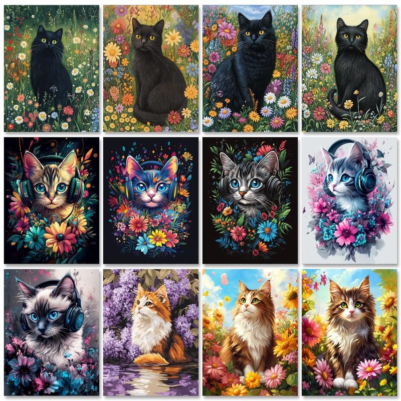 

RUOPOTY Acrylic Paint Diy Painting By Numbers With Frame Animal Cat Picture Drawing By Numbers For Home Wall Art Decors 60x75cm