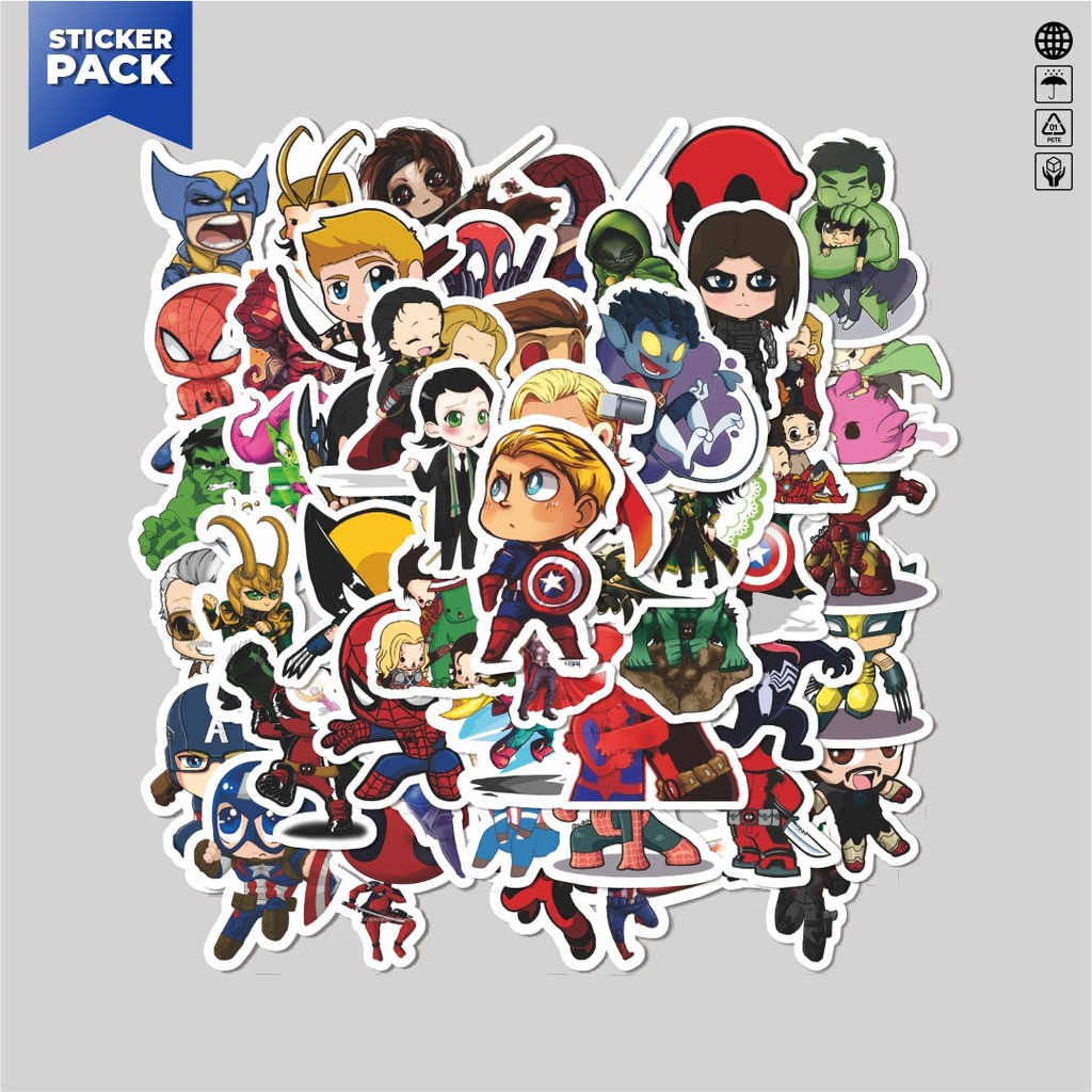 

[100PCS]Stiker Pack Stiker Marvel Series Chibi Character Mix Aesthetic Vinyl Anti Air Dekorasi Sticker Laptop Buku Journal Koper Helm Casing HP Gitar Helm Skateboard