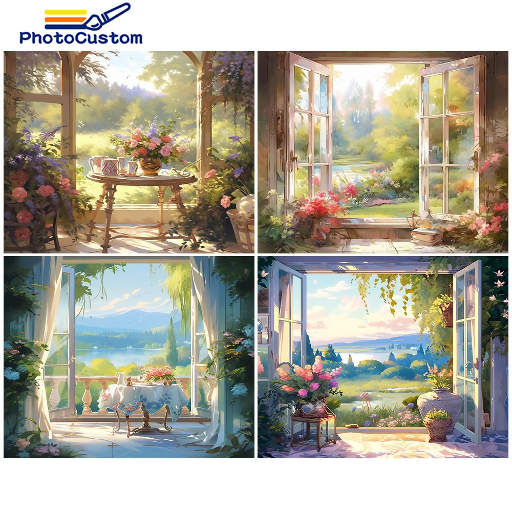 

PhotoCustom Spring Painting By Numbers Landscape Home HandPainted Acrylic Picture By Numbers For Adult Kit Home Decoration Gift