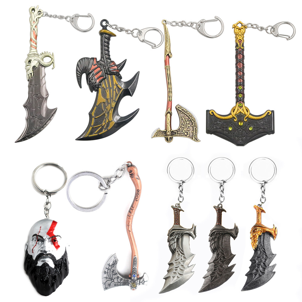 New God of War 5 Ragnarok Keychain Thor's Hammer Mjolnir Key Chain Levitan's Axe Keyring Blades of E