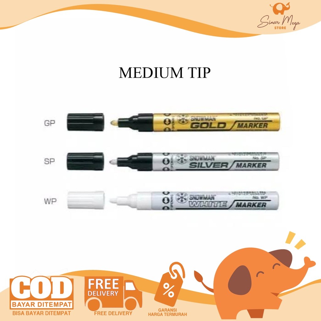 

Snowman Paint Marker Gold, Silver & White Medium (Besar) Spidol Permanent Permanen