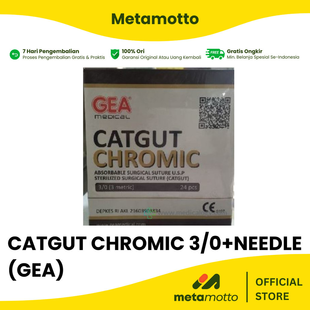 GEA Catgut Chromic 3/0 Tanpa Jarum ; Catgut Chromic 3/0 + Jarum - Metamotto Marelan
