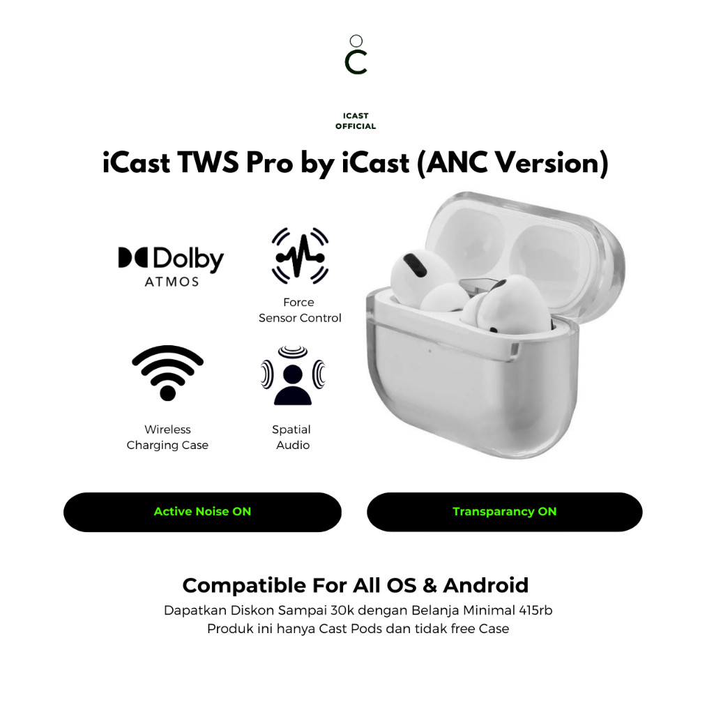 iCast TWS Pro [ANC Version] Wireless by iCast Official