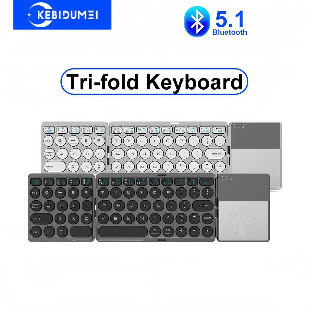 Bluetooth Keyboard Tri-Folding Keyboard Wireless Mini Keyboard with Touchpad Rechargable Keyboard Fo