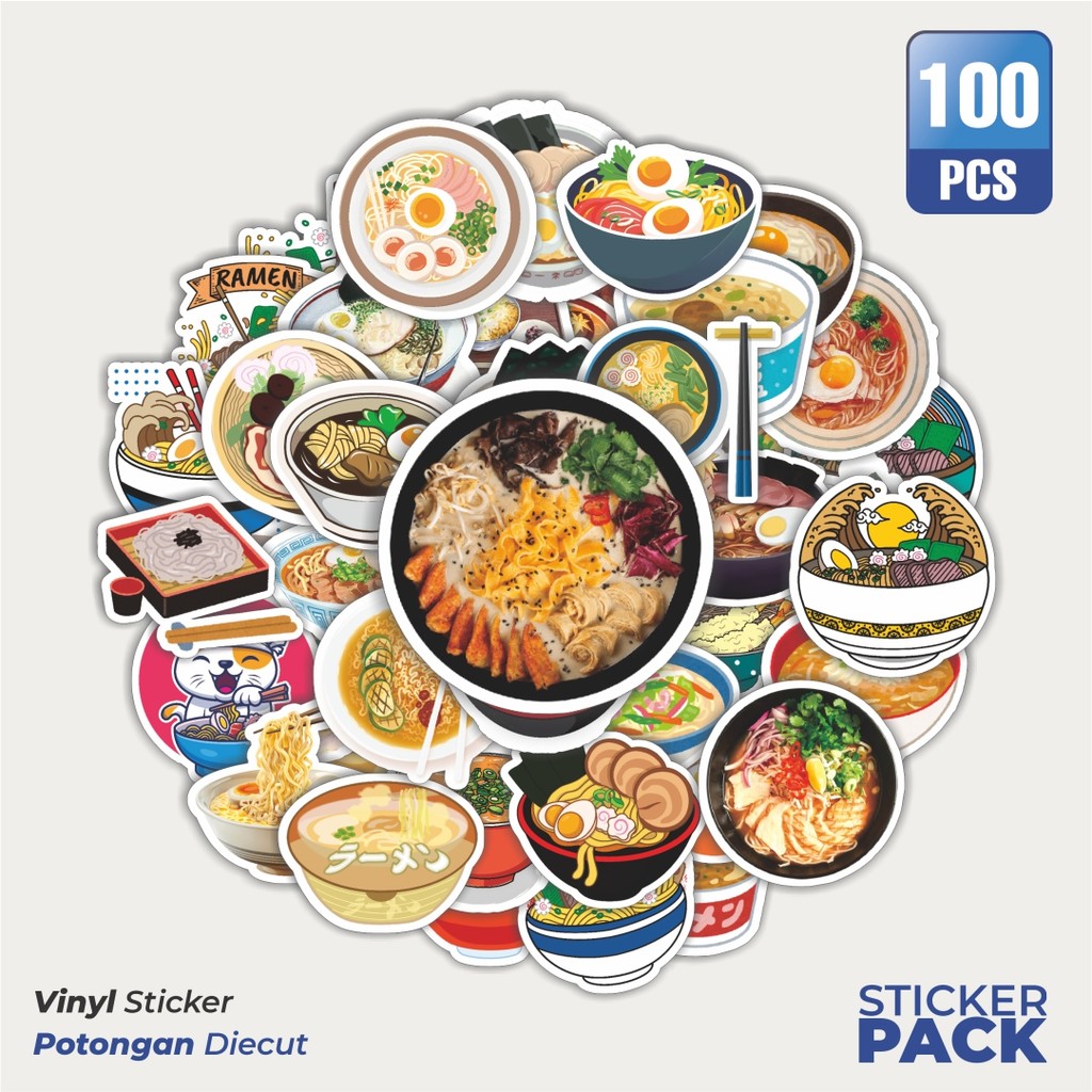 

Super Hemat! 100 PCS Stiker Makanan Series Japanese Ramen Iustration Waterproof Aesthetic- Untuk Laptop, Motor, dan Hem - Paper Stationery Pack