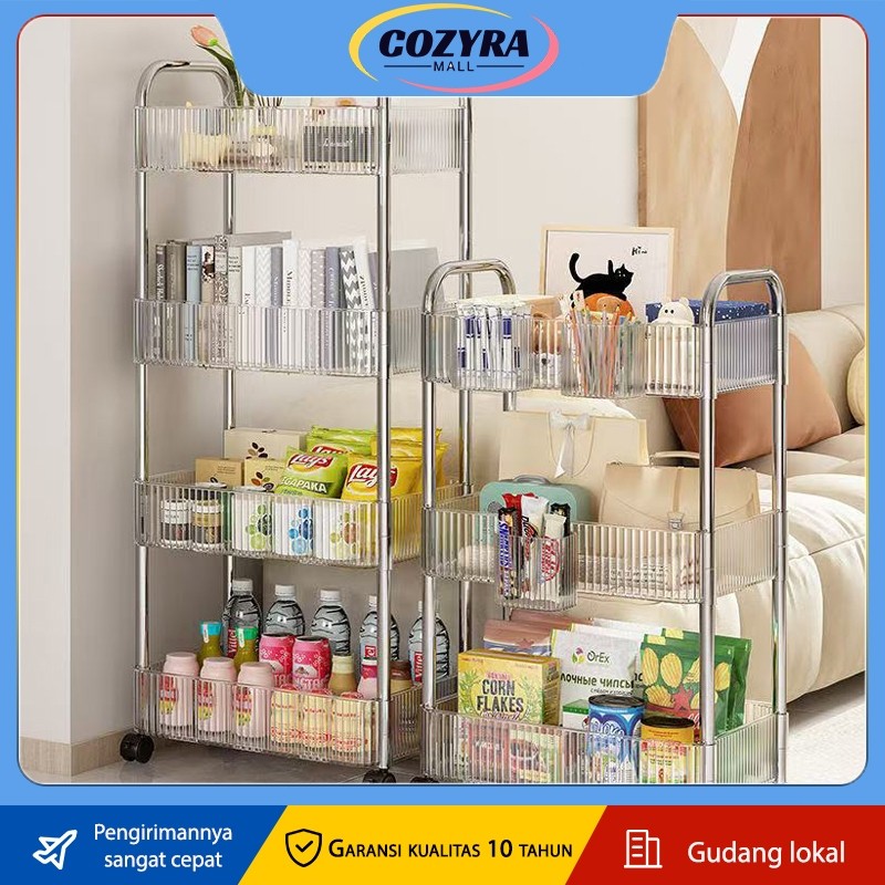 

Rak troli susun rak penyimpanan kamar mandi 2~4 lapis rak troli transparan rak penyimpanan multifungsi dengan roda