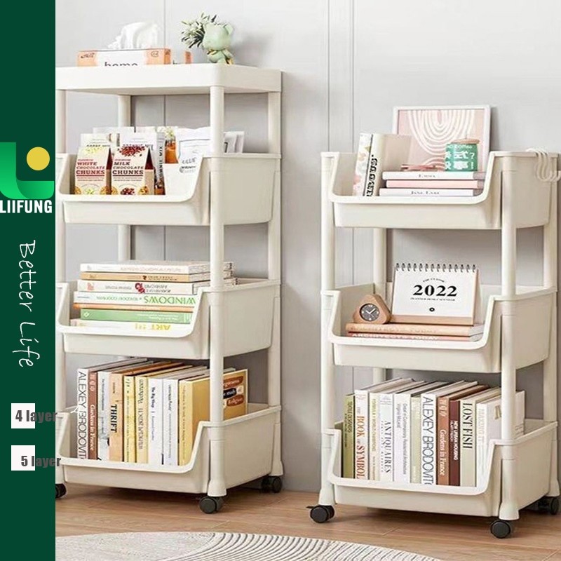 

Liifung - Rak Susun Penyimpanan Terbuka Serbaguna Rak Trolley Susun Dengan Roda Rak Buku Tebal Plastik Toy Storage Desk Shelf