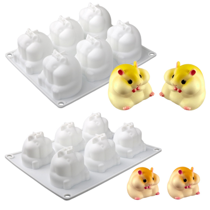 

6 Cells Cute Hamster Design Silicone Cake Molds Cricetulu Shape Dessert Bakeware Mousse Cake Mould Kitchen Pastry Baking Tools