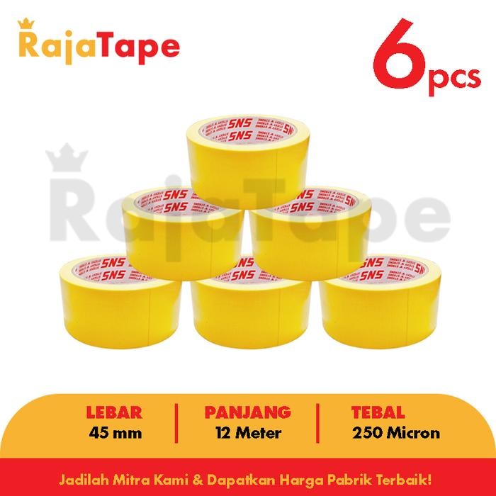 

( 1 SLOP / 6 PCS ) - Lakban Kain Kuning / Cloth Tape Kuning 12 Meter x 45 Mm x 250 Mic SNS
