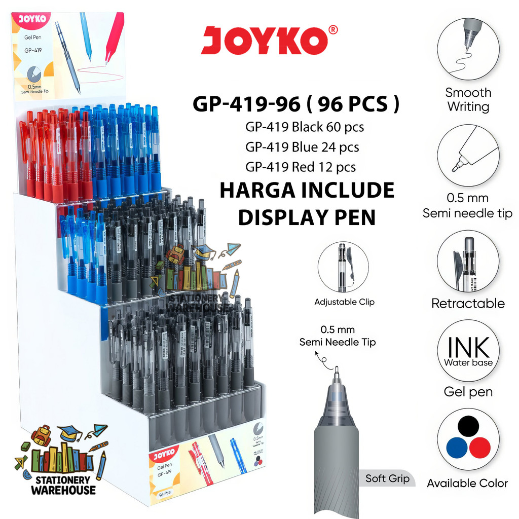 

Gel Pen Pulpen Pena Joyko DISPLAY STAND GP-419-96 Gel 0.5 mm ( 96 PCS )