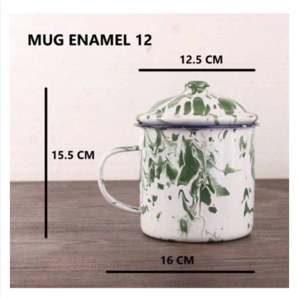 Mug blirik 12cm Gelas Mug Tutup Enamel Blirik Hijau/Cangkir Tutup Blirik Jadul By Perabot Inc