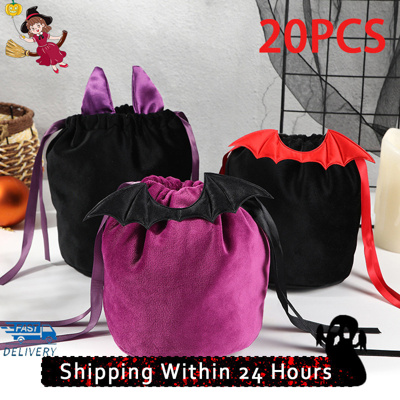 

20pcs Pumpkin Candy Bag Halloween Bat Candy Trick or Treat Gift Antlers Packing With String Bag Decoration For Kids
