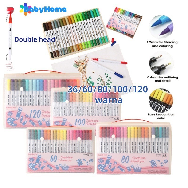 

2 Tips Spidol Set Marker Drawing Pen Spidol Brush Pen 2 Tips Spidol Set Marker Drawing Pen 36/60/80/100/120 Spidol Warna Set