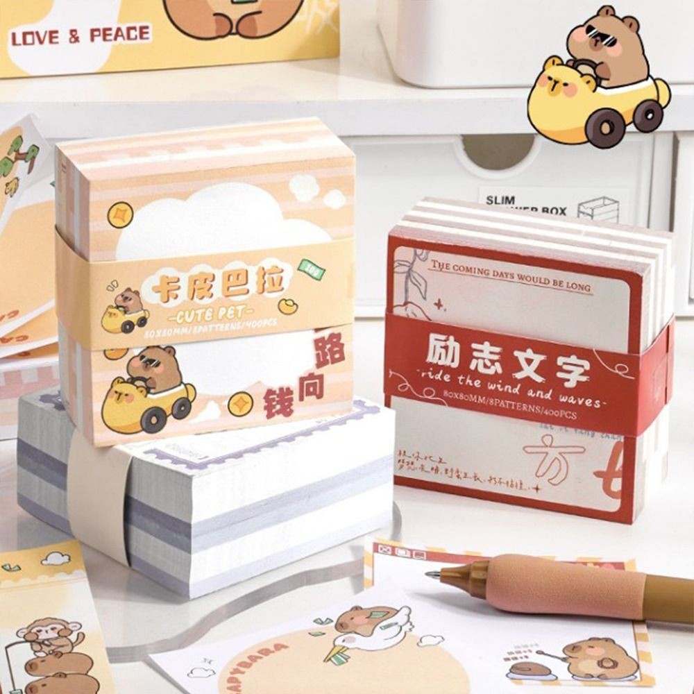 

400 Sheets Writing Pad Cute Capybara Note Paper Non Sticky Square Memo Reminder Paper Kawaii Cartoon Memo Notepad Gift
