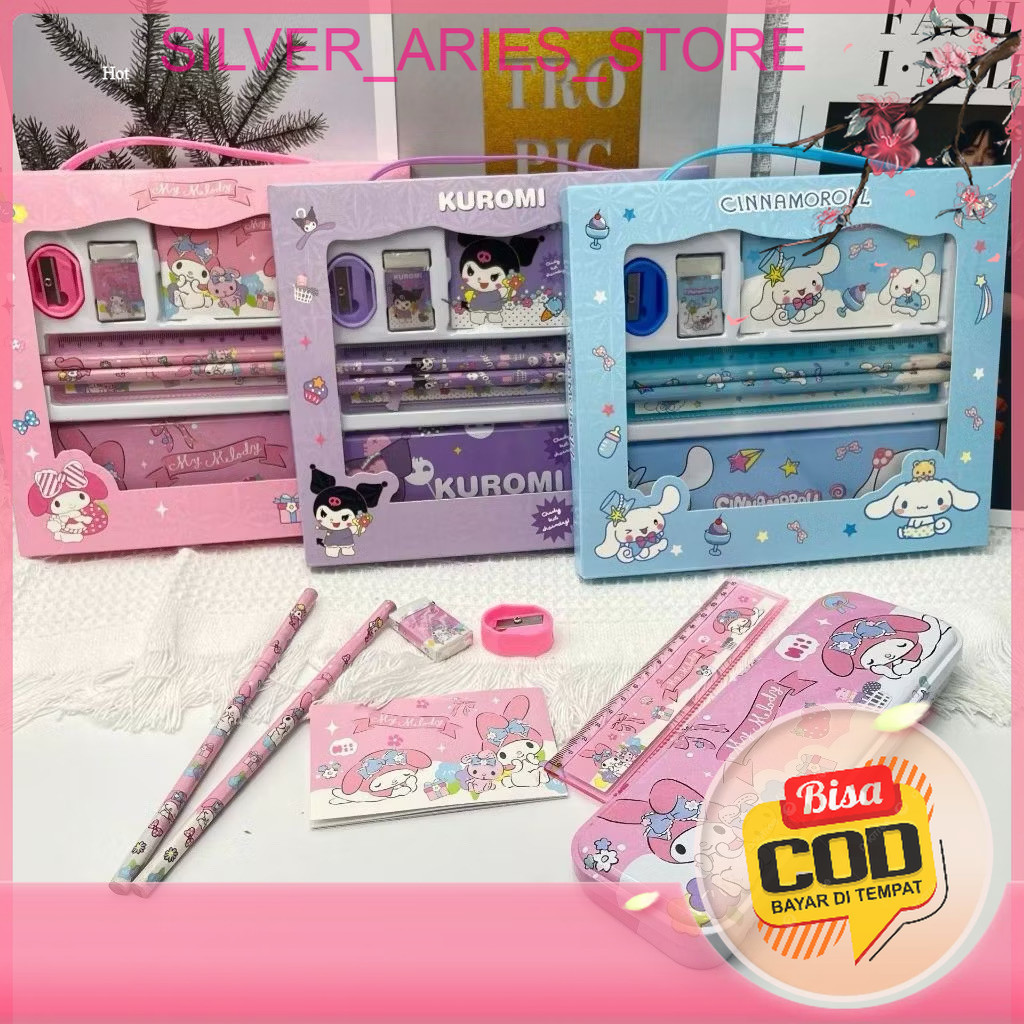 

Silver Aries. Paket Alat Tulis Lengkap Sanrio, Kuromi, My Melody, Connamoroll / Alat Tulis Lucu Karakter / Paket ATK Sekolah/ Alat Tulis Sekolah Lucu/ Stationary Set/ ATK 7 in 1