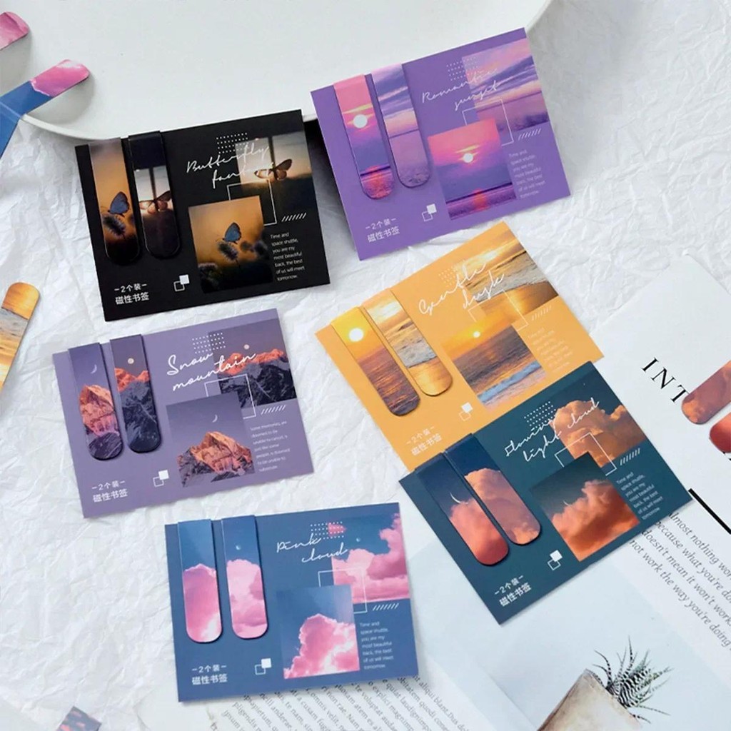 

2pcs/set Creative Fashion Bookmark for Girl Aesthetic Landscape Clouds Butterfly Sunset Bookmark DIY Decor Scrapbook Journal