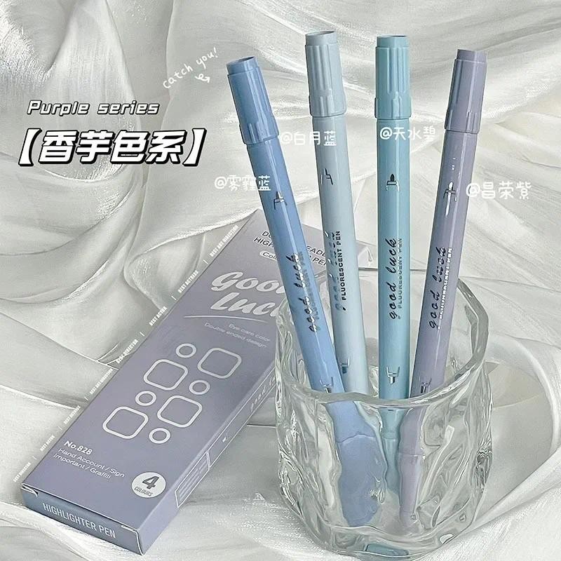 

4Pcs Pastel Color Highlighter Pen Double Headed Marker Pens Fluorescent Pen Drawing Highlighters Cute Stationery School Supplies