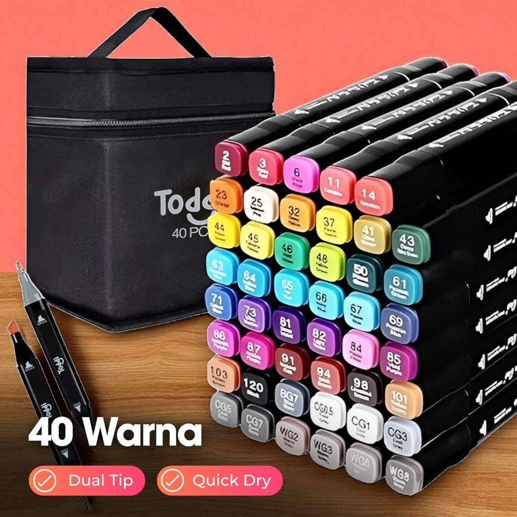

Toddi Spidol Dual Side Fine Art Brush Art Marker Set 40 Warna - CY-006