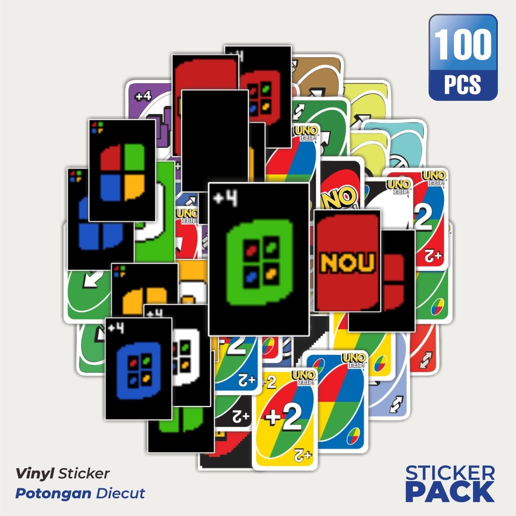 

Super Hemat! 100 PCS Stiker Game Kartu UNO V8 Waterproof Aesthetic- Untuk Laptop, Motor, dan Helm - Paper Stationery Pack