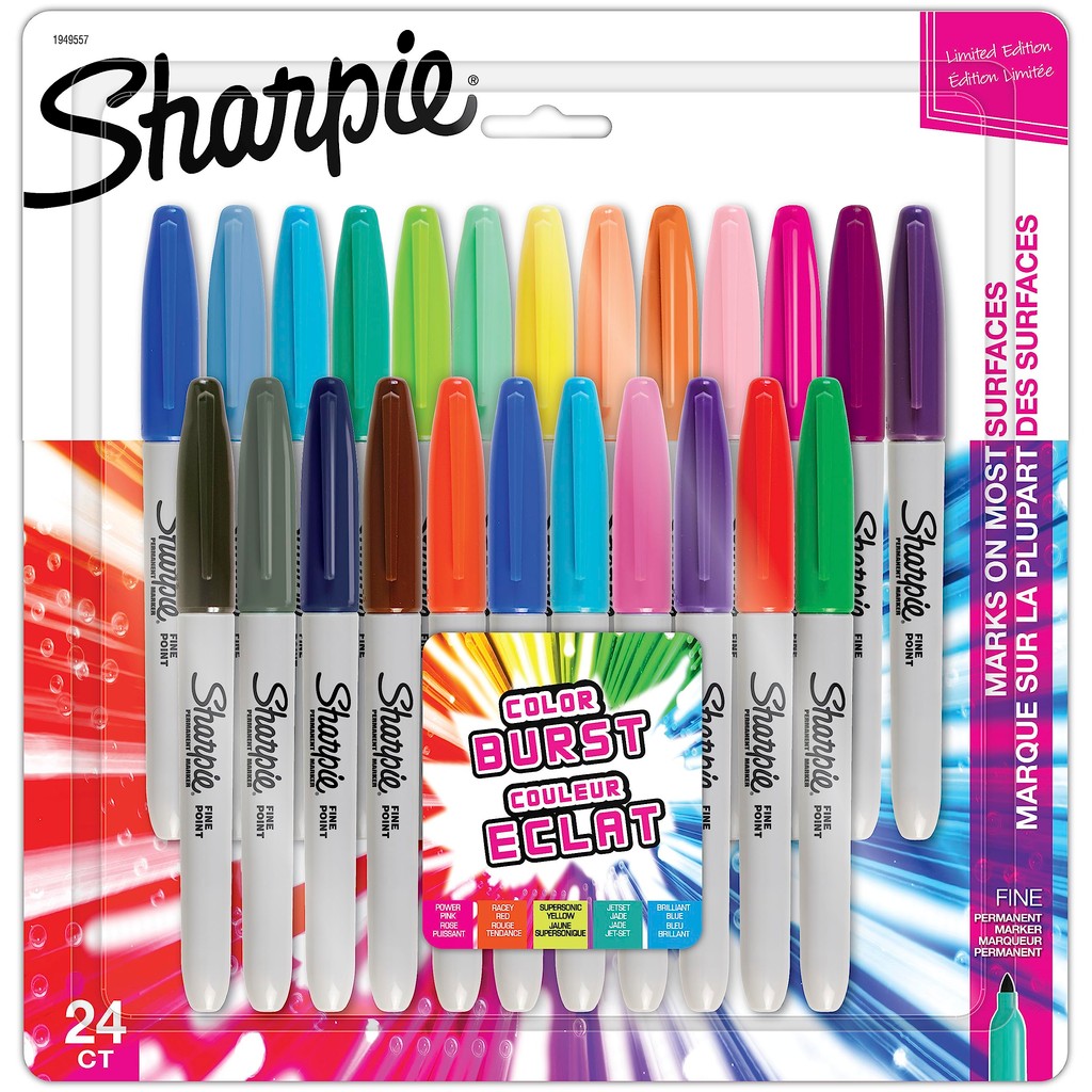 

Sharpie Color Burst Permanent Markers, Fine Point, Assorted, 24 Pack (1949557)