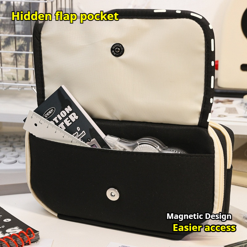 

1Pcs Black Large Capacity Wide Zipper Pencil Case - Multiple Compartment Storage Box, Suitable for School, College and Office, Perfect for Pens, Cosmetics, Art Supplies - Very Good Gift, Back to School Gift, Classroom Reward