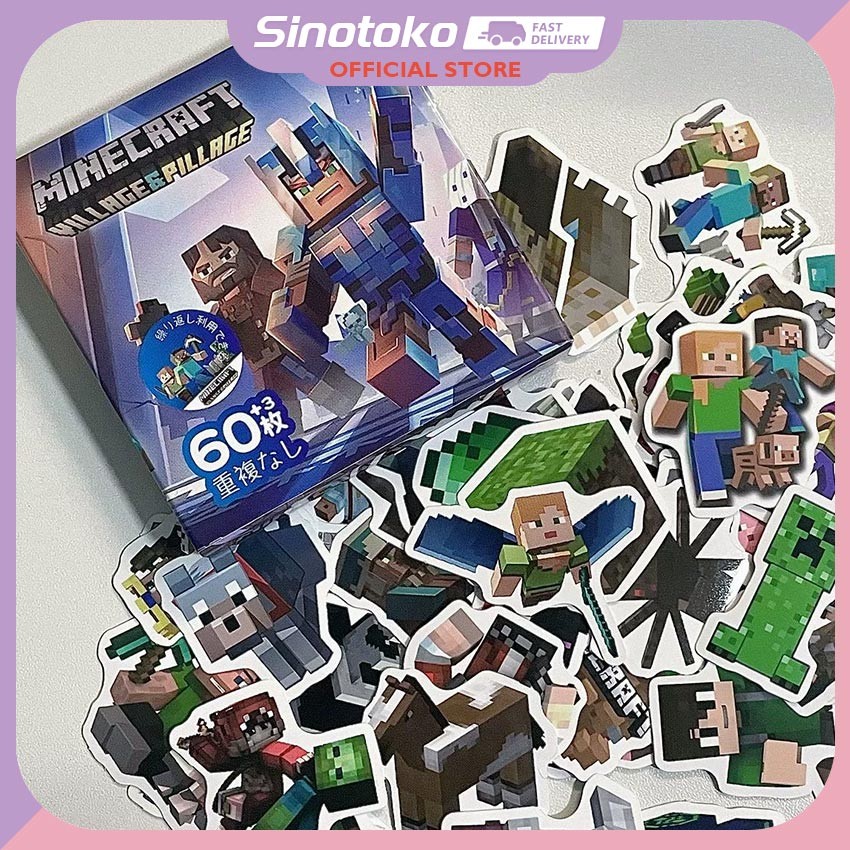 63 Pcs Stiker Minecraft Anti Air Aesthetic, Sticker DIY untuk Notebook Sepeda Laptop Koper Tumbler K