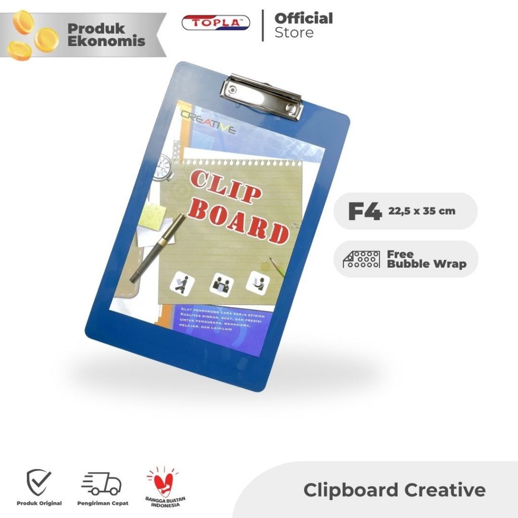 

TOPLA Clipboard F4 Folio - Alas Papan Ujian & Catatan Berdiri - Warna Doff