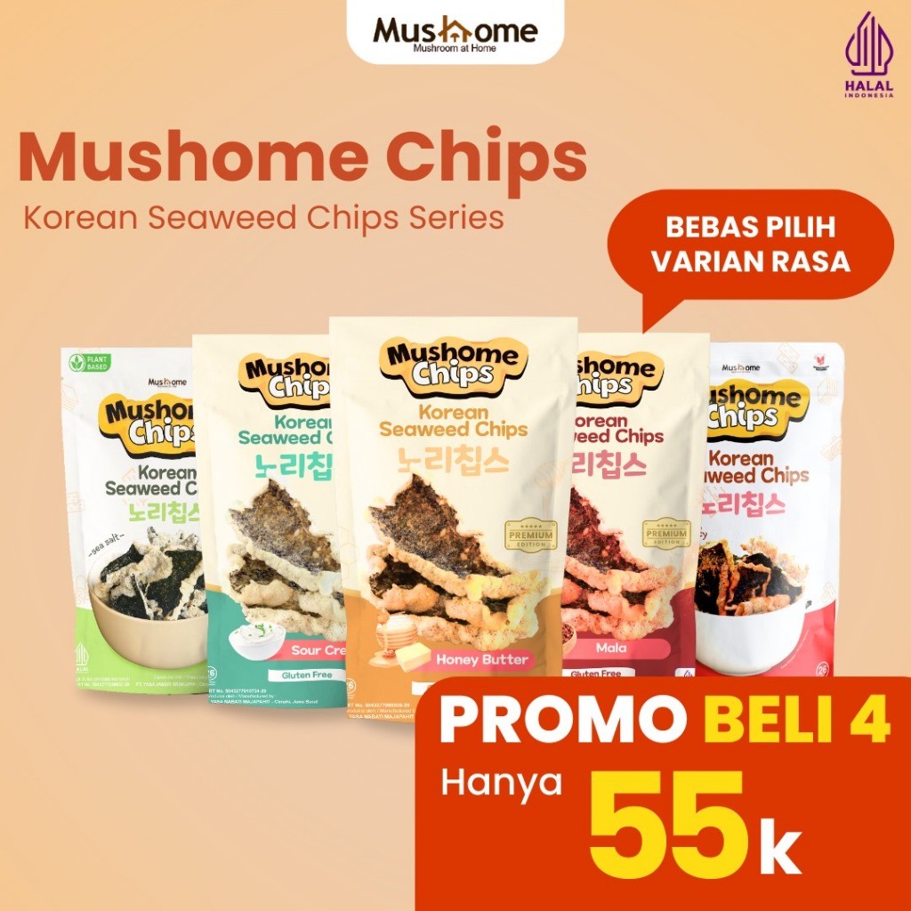 

Emama.store Keripik Korean Seaweed - Mushome Chips - Kaya Serat & Sumber Protein - Gluten Free - Rasa Sea Salt - Sweet Spicy - Mala - Honey Butter - Sour Cream