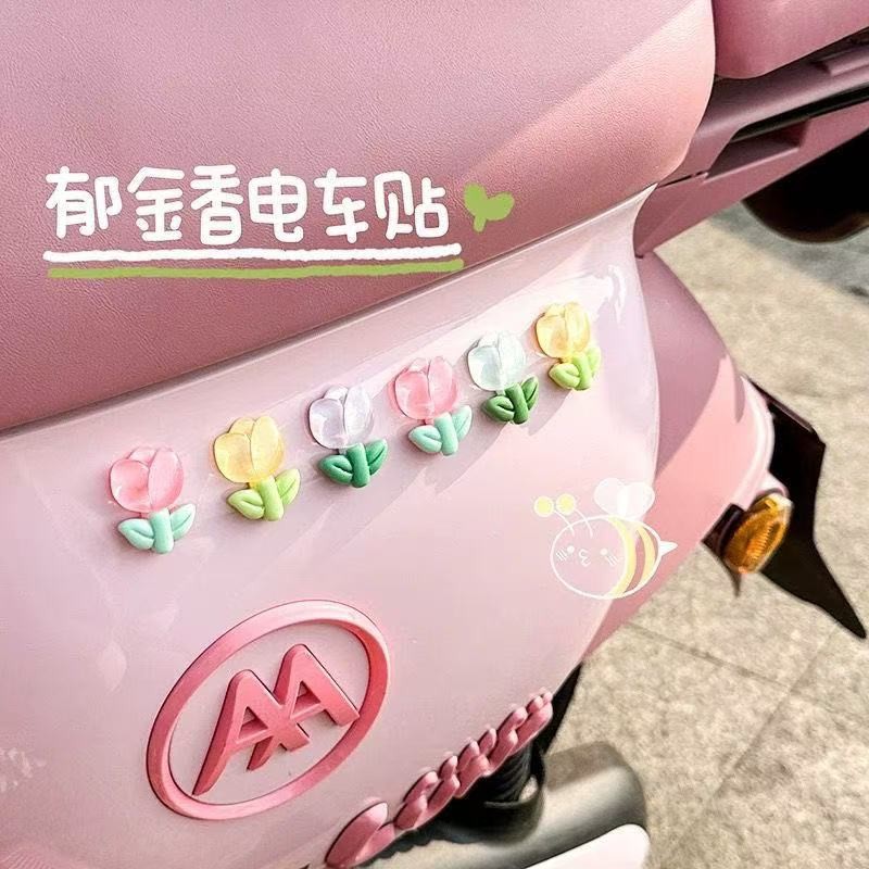 Dekorasi Kendaraan Listrik/Stiker Mobil Tulip/Warna Permen Lucu/Bunga Kecil/Dekorasi Helm Skuter Lis